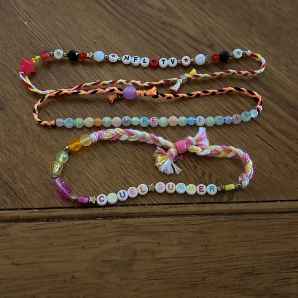 Handmade set of 3 Colorful Beaded TS Friendship Bracelets